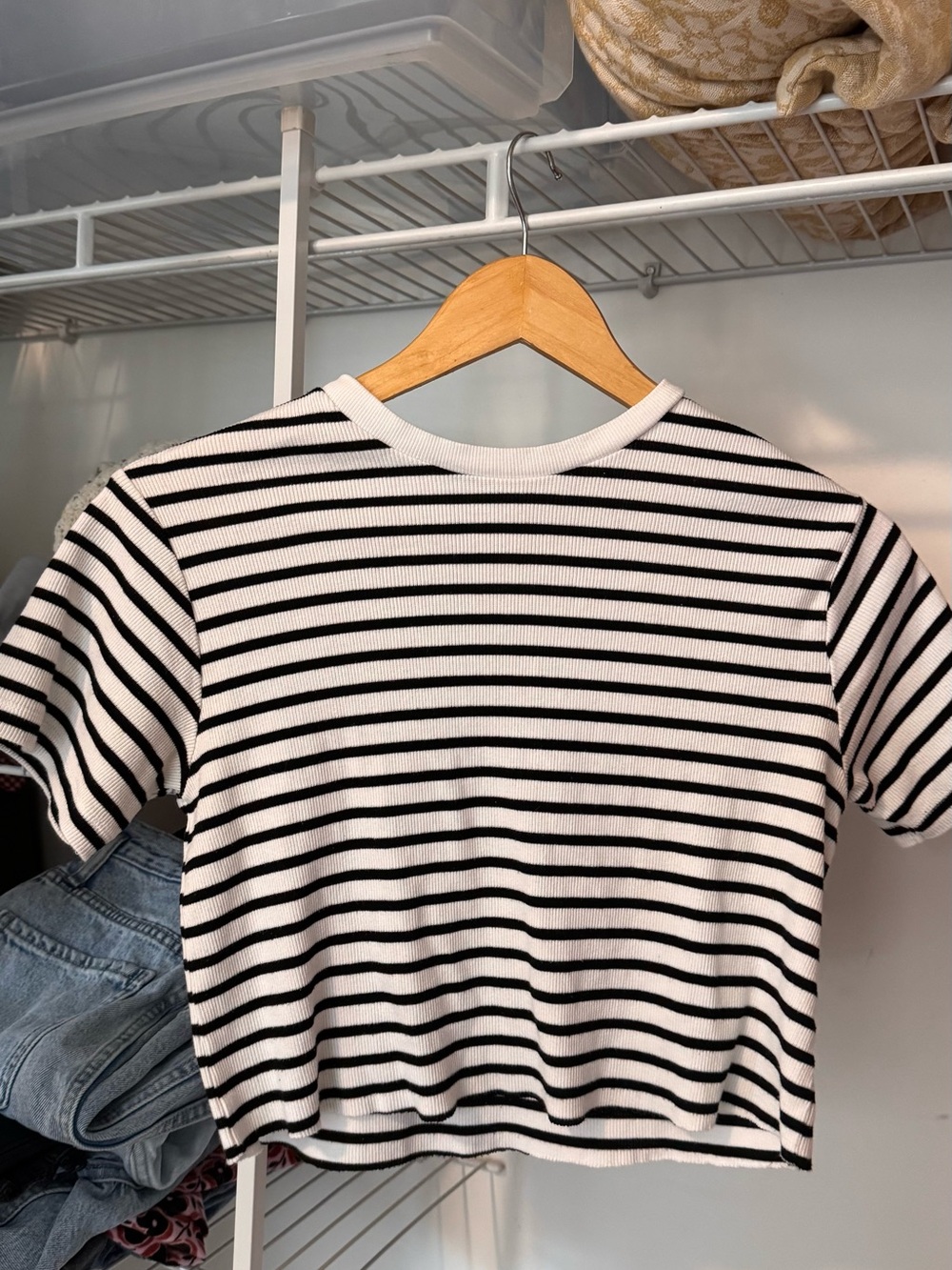 ASOS Black and White Striped Ribbed Crop Tee